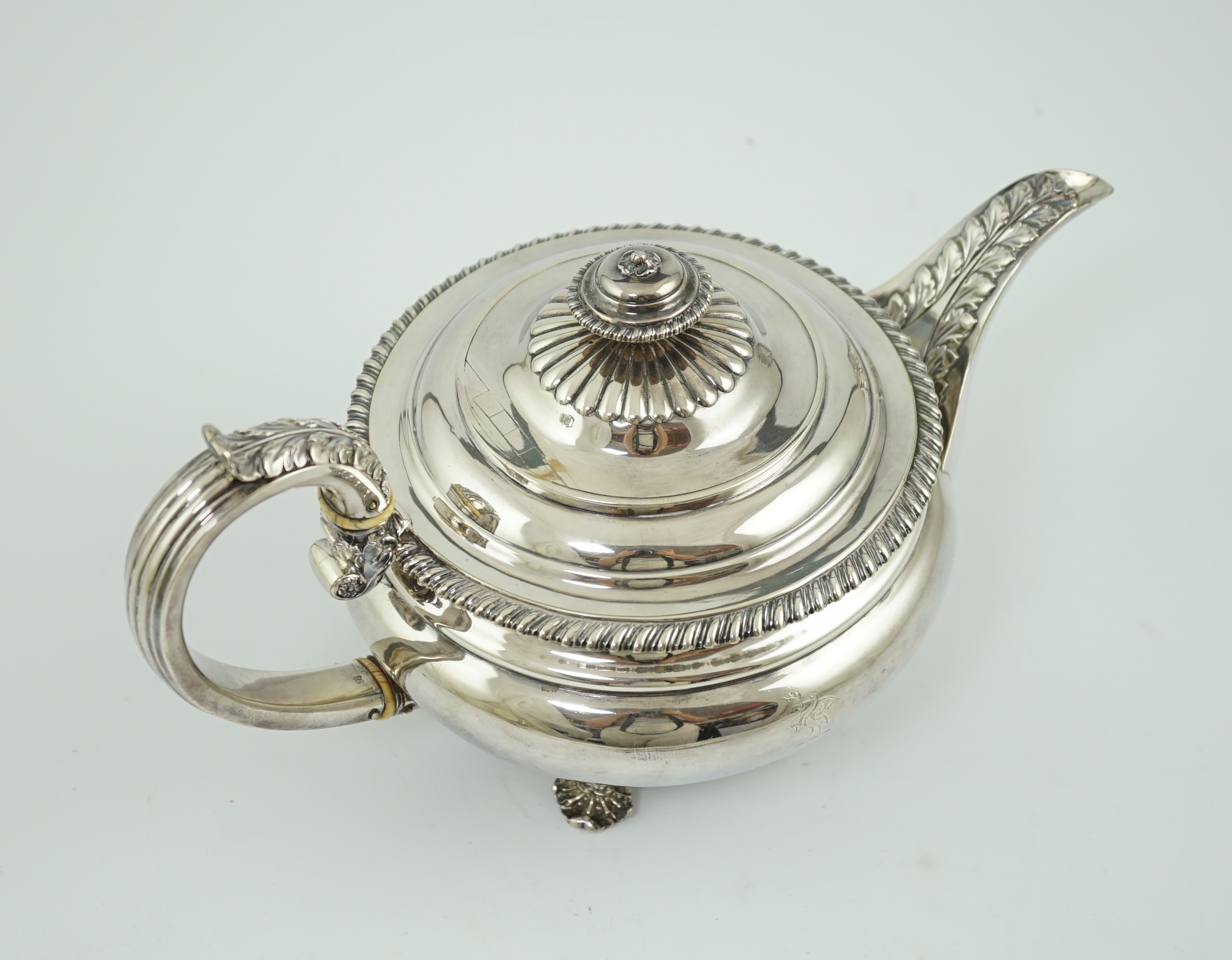 A George IV silver squat circular teapot, by Eames & Barnard, CITES Submission reference T3L2X894